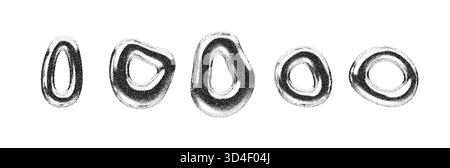 Forme di cromo 3D astratte con grana e effetto gradiente liquido. Elementi mezzitoni metallizzati nei toni argento e nero. Moderno vettore geometrico Illustrazione Vettoriale