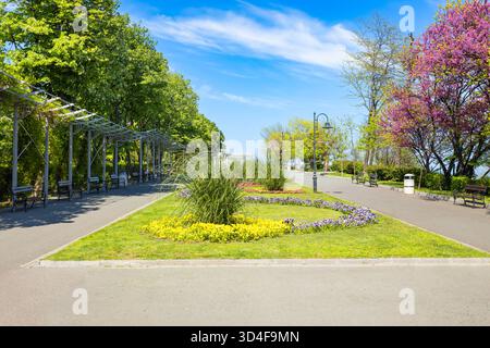 Vicolo di bellezza nel parco costiero o nel giardino marino di Burgas. Burgas è la quarta città più grande della Bulgaria. Foto Stock