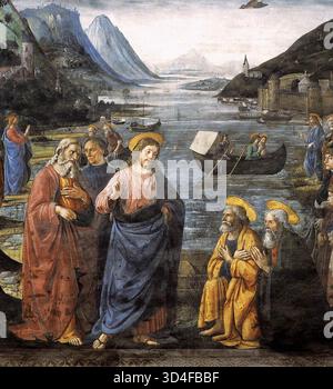 GHIRLANDAIO, Domenico (1449, Firenze, 1494, Firenze) chiamata degli Apostoli (particolare) 1481 affresco Cappella Sistina, Vaticano --- parole chiave: --------------- Autore: GHIRLANDAIO, Domenico titolo: Chiamata degli Apostoli (dettaglio) linea temporale: 1451-1500 Scuola: Forma italiana: Pittura tipo: Religioso Foto Stock