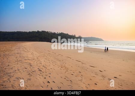 Spiaggia di Galgibaga al tramonto. Galgibaga o Galgibagh Beach - una spiaggia pubblica si trova a South Goa, in India, vicino al mare di Palolem. Foto Stock