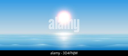 Sfondo estivo con mare blu o oceano con cielo azzurro. Illustrazione Vettoriale