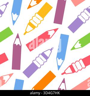 Matite multicolore con motivo vettoriale luminoso e ripetitivo, con forme a matita affilate, tonalità vivaci e linee pulite perfette per il divertimento Illustrazione Vettoriale