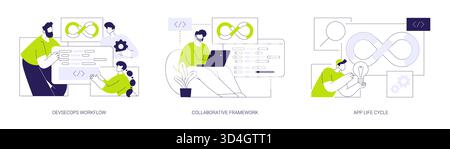 Se illustrazioni vettoriali di cartoni animati isolati DevSecOps Illustrazione Vettoriale