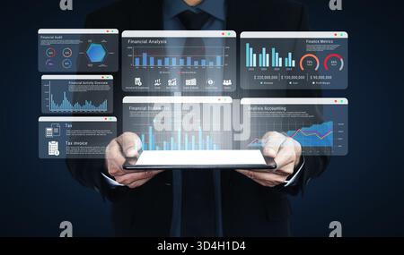 Il dashboard finanziario migliora la reportistica sull'analisi dei dati, il monitoraggio delle prestazioni e l'analisi strategica del processo decisionale Foto Stock