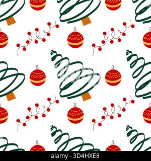 Motivo natalizio senza cuciture disegnato a mano. Decorazioni per alberi di Natale, garland. Stampa per design, tessuti, tessuti Illustrazione Vettoriale