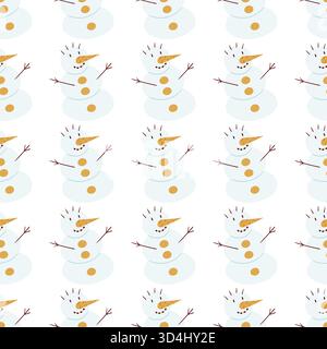 Motivo natalizio senza cuciture disegnato a mano. Pupazzi di neve. Stampa per design, tessuto, tessuto, carta da parati, involucro Illustrazione Vettoriale