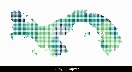 Mappa punteggiata di Panama. Mappa digitale del paese su sfondo bianco. Forma Panama con punti circolari. Stile puntini colorati. Cerchi di piccole dimensioni. Illustrazione Vettoriale