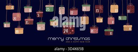 colorato calendario dell'avvento 24 regali di natale illustrazione vettoriale Illustrazione Vettoriale