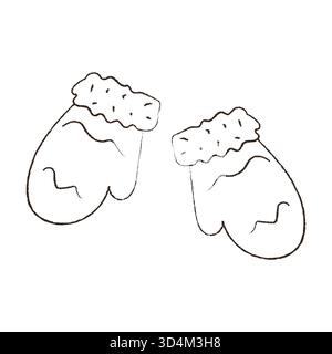 Due guantoni semplici sono illustrati con un soffice polsino bianco nella parte superiore, caratterizzato da un design ondulato che aggiunge texture e calore alle fredde giornate invernali. Illustrazione Vettoriale