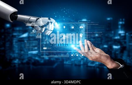 L'INTELLIGENZA ARTIFICIALE migliora il dashboard dei dati e il sistema di analisi ottimizzando i dati, l'analisi e la business intelligence per ottenere informazioni accurate sulle prestazioni in tempo reale Foto Stock