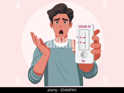 Giovane scioccato quando il risultato del test COVID-19 torna positivo Illustrazione Vettoriale