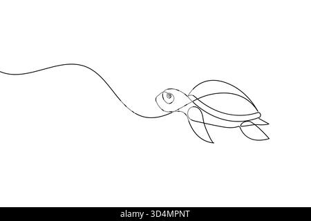Turtle continua su una linea disegna un semplice design minimalista degli animali marini Illustrazione Vettoriale