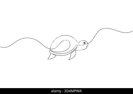 Turtle continua su una linea disegna un semplice design minimalista degli animali marini Illustrazione Vettoriale