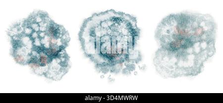 L'acquerello disegnato a mano spruzza in turchese e blu. Macchie di vernice astratta e blot per design e decorazione. Elementi isolati per background, Ban Foto Stock