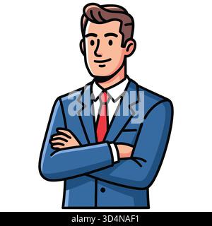 Immagine di un uomo in tuta blu con braccia incrociate e cravatta rossa Illustrazione Vettoriale