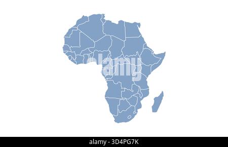 Mappa dell'Africa isolata su sfondo bianco. Mappa dell'Africa con gli stati. Illustrazione vettoriale Illustrazione Vettoriale