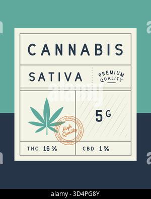 Cannabis, marijuana vintage label. Design vintage per il packaging della cannabis. Etichetta, etichetta, adesivo, etichetta di cannabis per uso ricreativo e medico. Progettazione per l'imballaggio. Vi Illustrazione Vettoriale
