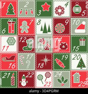 Calendario dell'Avvento di Natale. Calendario dei numeri di Natale a dicembre Illustrazione Vettoriale
