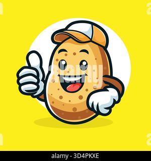 Happy Smile Fried Potato Mascot character Vector Design in linea singola Illustrazione Vettoriale
