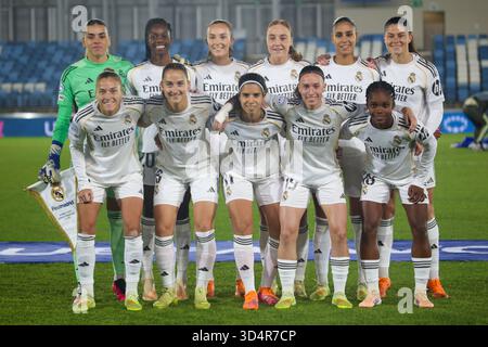 Madrid, Spagna, 11 novembre 2025: Il Real Madrid inizia undici durante la fase 3 della UEFA Women's Champions League 2025-26 tra il Real Madrid e il Paris FC, l'11 novembre 2025, allo stadio Alfredo di Stéfano di Madrid, Spagna. Crediti: Alberto Brevers / Alamy Live News. Foto Stock