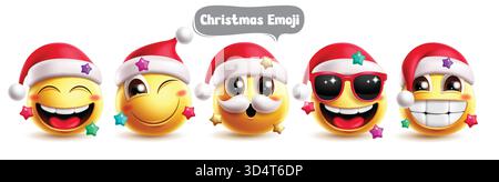Emoji natalizie Babbo Natale personaggi clipart set. Emoji Natale clip art dei personaggi di Babbo Natale in Happy, winking, sorridente, carino, cool e cattivo Illustrazione Vettoriale