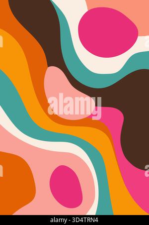 Onde colorate e dinamiche in rosa arancione e marrone si sovrappongono in un vivace motivo astratto Illustrazione Vettoriale