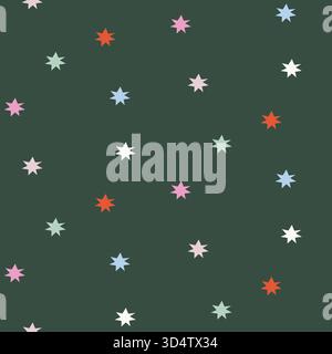 Little Stars Christmas senza cuciture. I colori verde e caramelle festeggiano le forme sottili della carta da parati e la texture della confezione regalo Illustrazione Vettoriale