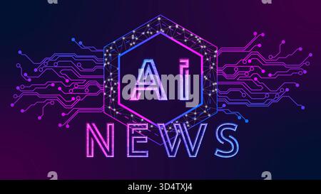 Notizie SULL'INTELLIGENZA ARTIFICIALE - lettera Logo nelle linee di contatto del circuito - design tecnologico creativo - illustrazione 3D. Foto Stock