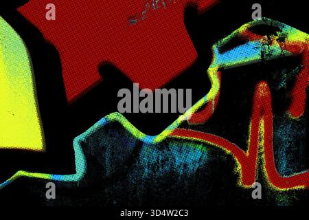 Astratto Graffiti Art in Neon Red, Yellow, Blue con influenza anni '80 Foto Stock