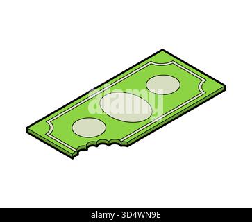 Banconota singola in dollari USA con un grande morso. Simboleggia perdite finanziarie, errori di budget, danni valutari o opportunità di profitto perse. Illustrazione Vettoriale