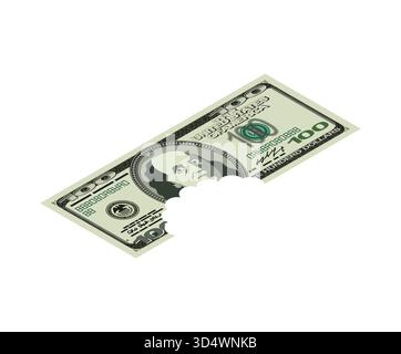 una pila di banconote in dollari visualizzate dall'alto con un segno di morso, che simboleggia la perdita di profitti, le opportunità finanziarie perse o l'ammortamento delle risorse Illustrazione Vettoriale