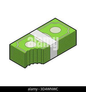 Banconote da un dollaro AMERICANO con un morso. Simboleggia la perdita di profitti, l'opportunità finanziaria persa o l'ammortamento delle attività in uno stile 3D flat Illustrazione Vettoriale