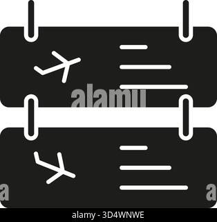 Icona della sagoma della scheda degli orari dei voli aeroportuali. Pannello di visualizzazione delle partenze e degli arrivi dell'aereo per la pianificazione del viaggio e il simbolo del glifo delle informazioni sui passeggeri Illustrazione Vettoriale