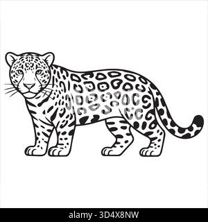 Pagina da colorare Jaguar in bianco e nero per libri da colorare per bambini e animali Illustrazione Vettoriale