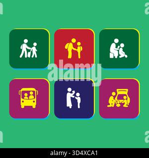 Illustrazione concettuale che presenta diverse attività di assistenza all'infanzia e genitorialità Illustrazione Vettoriale