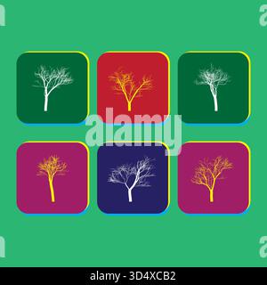 Collezione di colorate icone di alberi che rappresentano stagioni e prospettive diverse Illustrazione Vettoriale