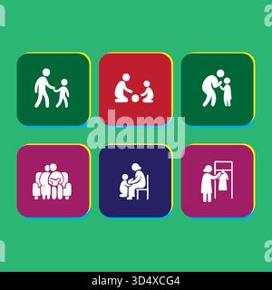 Illustrazione concettuale che presenta diverse attività di assistenza all'infanzia e genitorialità Illustrazione Vettoriale