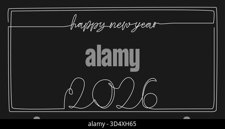 disegno continuo, biglietto di auguri per il nuovo anno 2026, illustrazione vettoriale line art Illustrazione Vettoriale