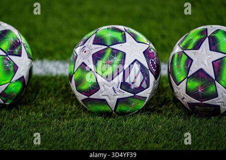 Valdebebas, Madrid, Spagna. 11 novembre 2025. Il pallone ufficiale della partita è visto durante la partita di fase della UEFA Women's Champions League 2025/26 tra il Real Madrid CF e il Paris FC all'Estadio Alfredo di Stefano l'11 novembre 2025 a Madrid, Spagna. (Credit Image: © Alberto Gardin/ZUMA Press Wire) SOLO PER USO EDITORIALE! Non per USO commerciale! Foto Stock