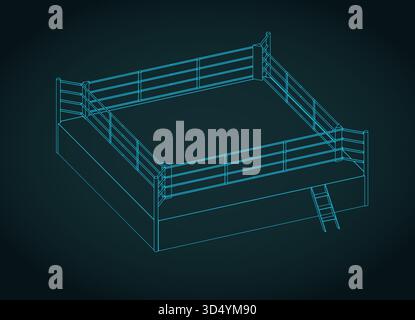 Immagine vettoriale stilizzata con il progetto isometrico dell'anello di boxe Illustrazione Vettoriale