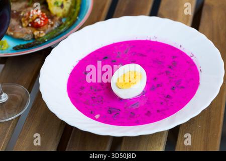 Il borscht freddo è un piatto tradizionale bielorusso Foto Stock