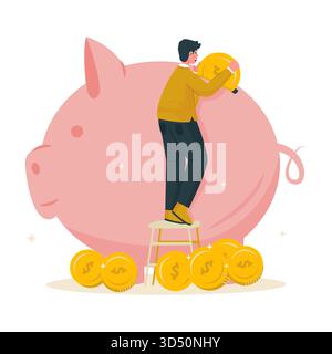 Risparmio di denaro in un'illustrazione vettoriale del salvadanaio Illustrazione Vettoriale