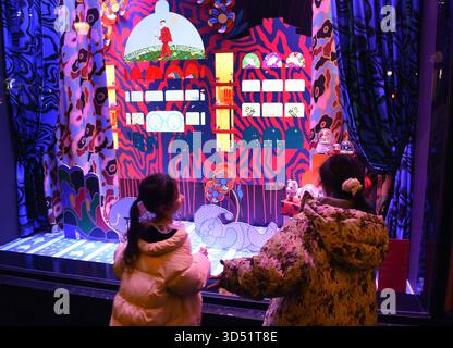 Parigi, Francia. 12 novembre 2025. Apertura natalizia alle Galeries Lafayette di Parigi, Francia, il 12 novembre 2025. Foto di Alain Apaydin/ABACAPRESS.COM credito: Abaca Press/Alamy Live News Foto Stock