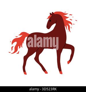 Un suggestivo cavallo rosso con gradini di criniera che scorrono alla leggera, mostrando la sua grazia e bellezza. I colori vivaci sottolineano l'eleganza in movimento del cavallo. Illustrazione Vettoriale