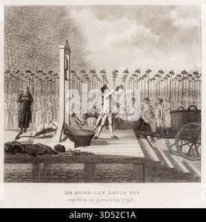 Rivoluzione francese, morte di Luigi XVI. L'esecuzione di Luigi XVI di Francia per ghigliottina il 21 gennaio 1793, incisione, 1793-1798 Foto Stock