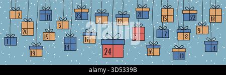 colorato calendario dell'avvento 24 regali di natale illustrazione vettoriale Illustrazione Vettoriale
