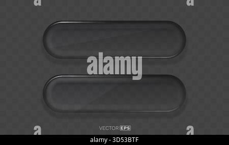 Pulsanti o striscioni in vetro trasparente. Elementi dell'interfaccia utente lucidi e scuri su sfondo a scacchiera. Illustrazione vettoriale Illustrazione Vettoriale
