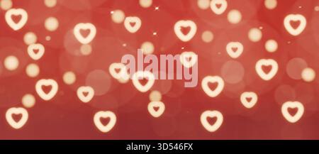 Numerose forme di cuore bianche fluttuano su uno sfondo rosso, a rappresentare l'amore e l'affetto. rendering 3d. Foto Stock
