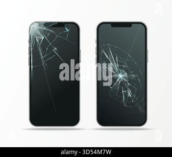 display rotto nel telefono cellulare, vetro incrinato Illustrazione Vettoriale