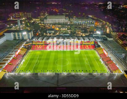 Immagine aerea dello stadio Vicarage Road, sede del Watford Football Club. 7 novembre 2025 Foto Stock